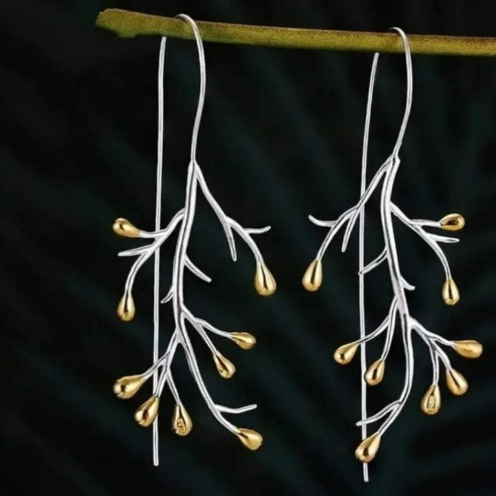 Anthropologie Silver Twig Branch Earrings